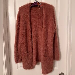 Free People Fuzzy Cardigan in dusty mauve pink XS sweater eyelash furry A00153